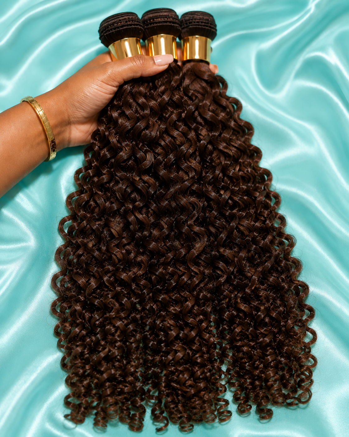 Curly:  Brown Brazilian Kinky Curly 3 Bundles