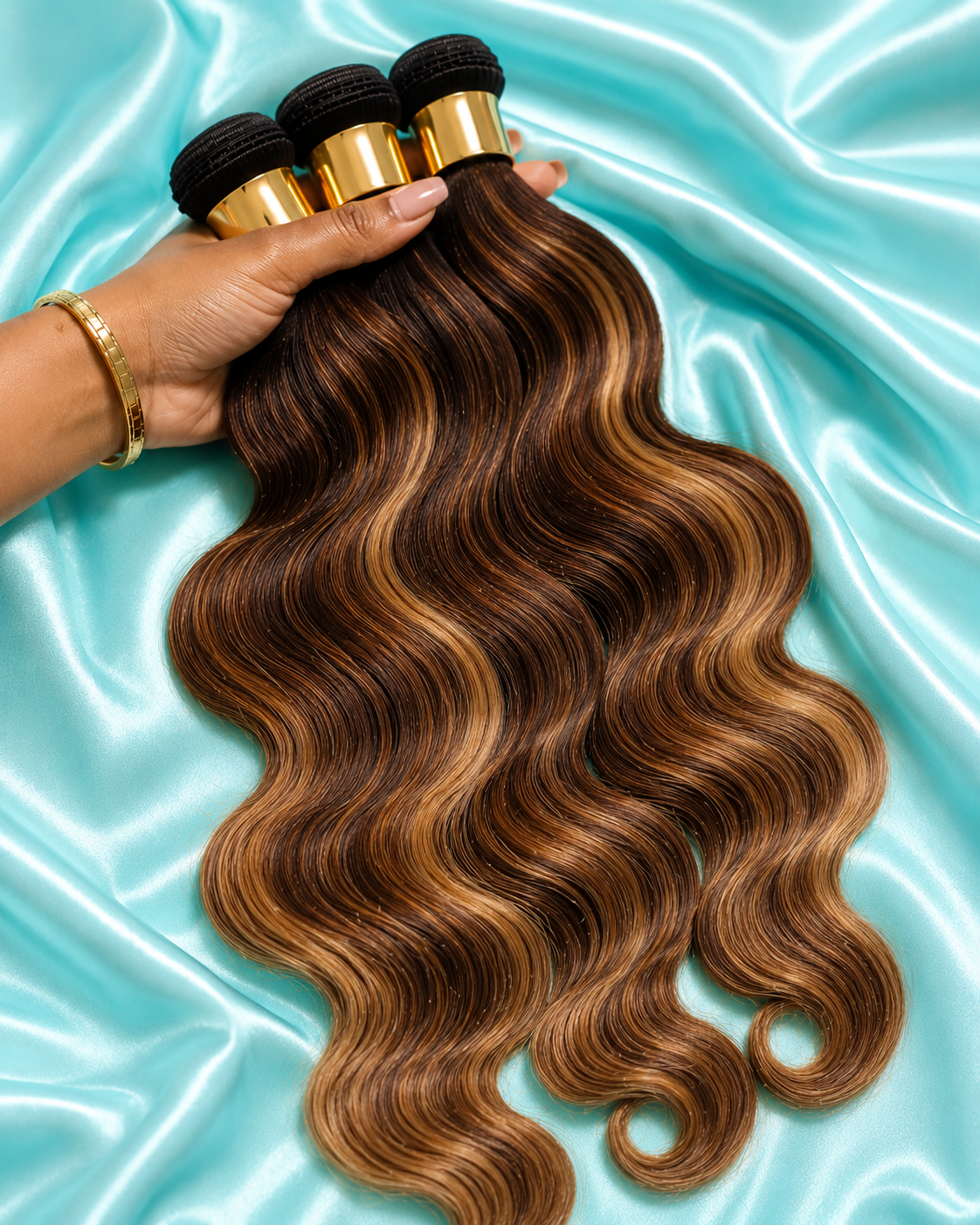 Wavy: Brown Highlights Body Wave 3 Bundles Virgin Hair
