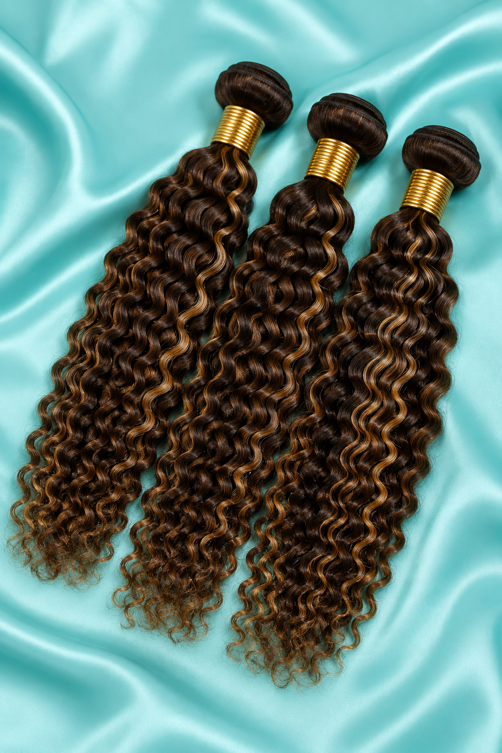 Curly: Reddish Brown Highlights Brazilian Kinky Curly 3 Bundles