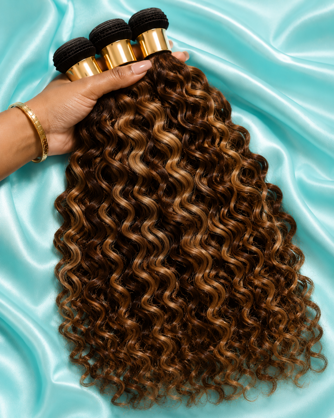 Curly: Reddish Brown Highlights Brazilian Kinky Curly 3 Bundles