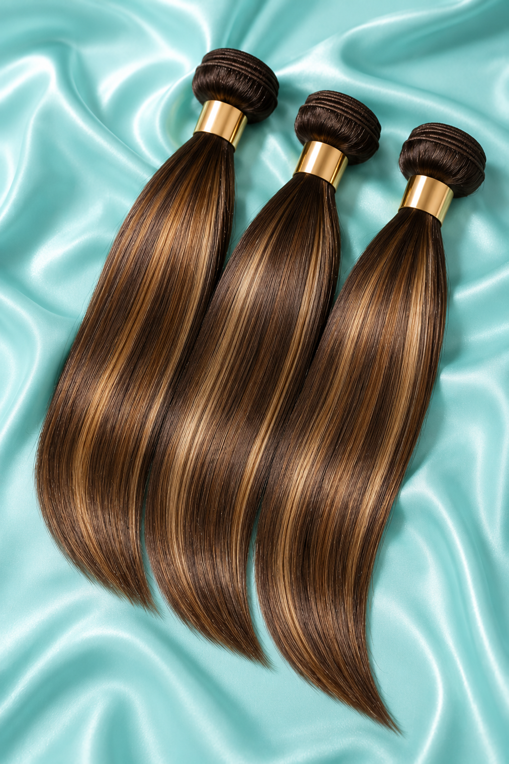 Straight: Brown Highlights Indian Straight Virgin 3 Bundles