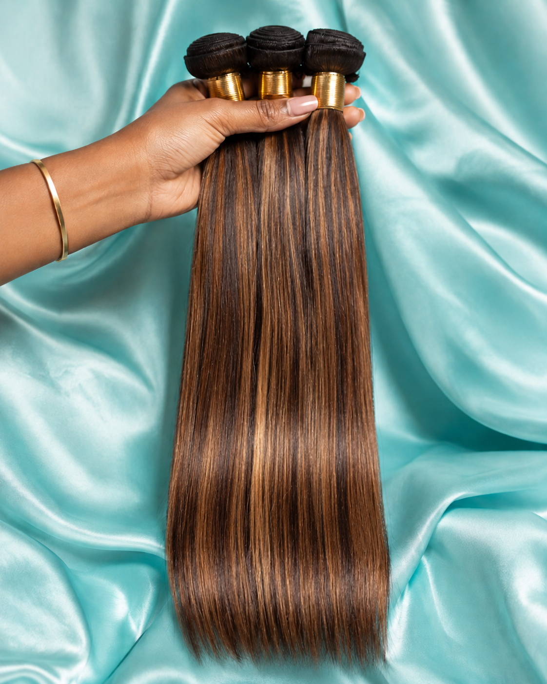 Straight: Brown Highlights Indian Straight Virgin 3 Bundles